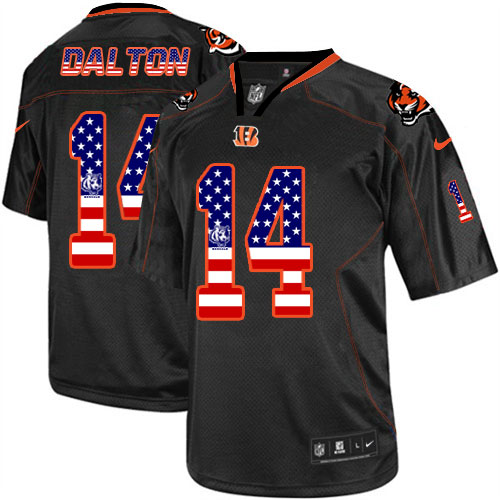 Men's Limited Andy Dalton Nike Jersey Black - #14 USA Flag Fashion NFL Cincinnati Bengals